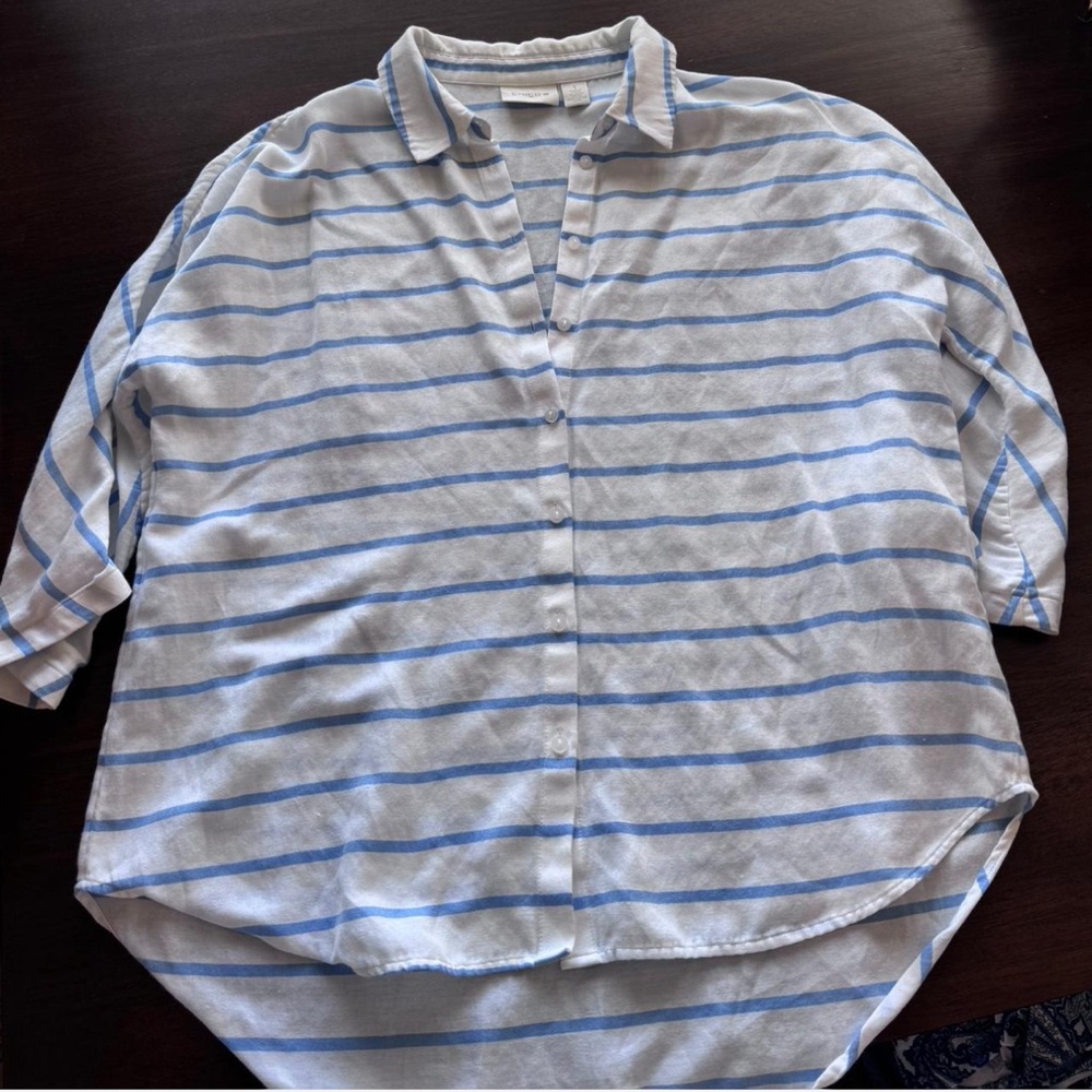 Chico's Blue and White Casual Button Down Shirt